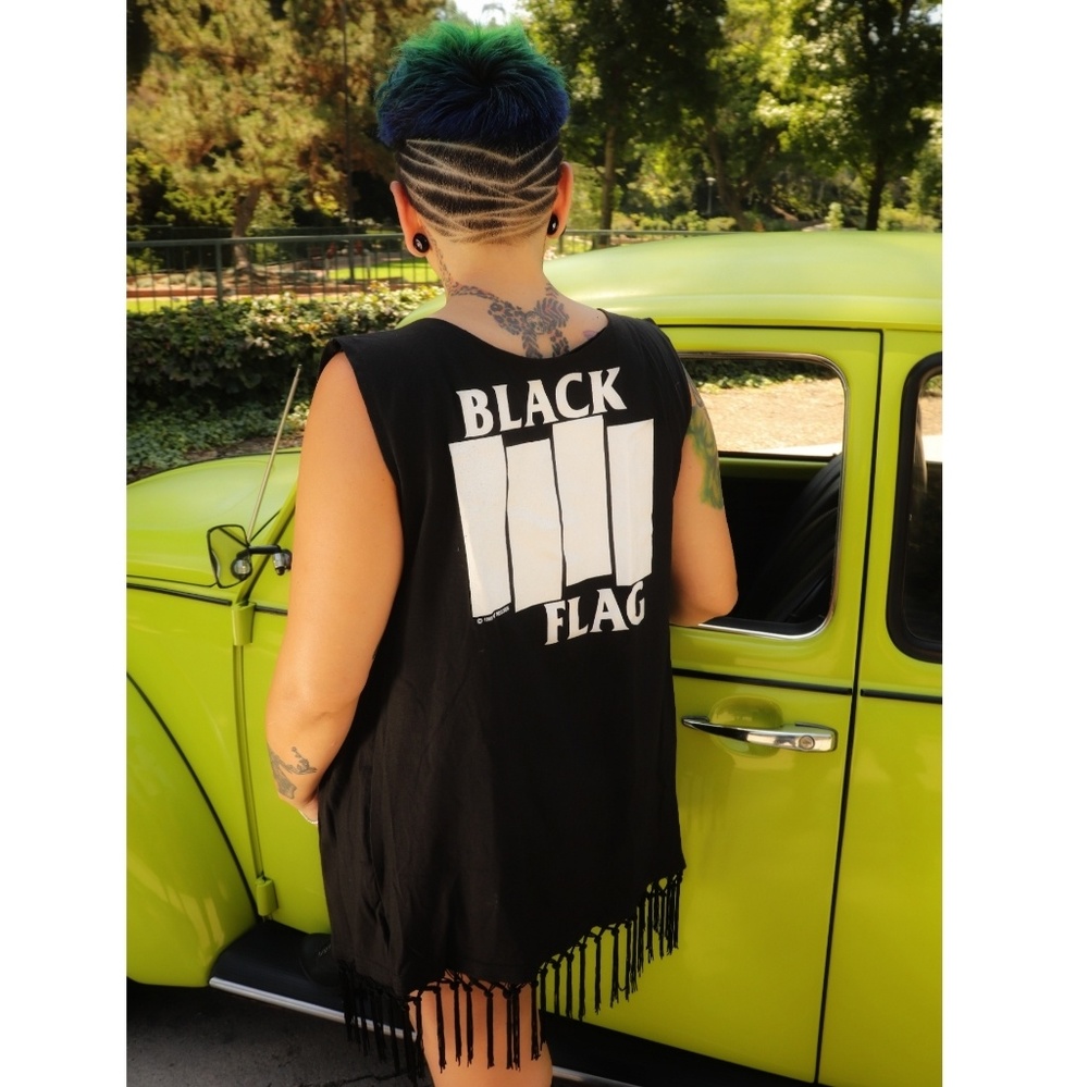BLACK FLAG KIMONO FRINGE VEST